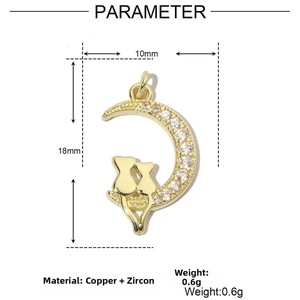 Guía de dimensiones del colgante de gato y luna en oro de 18k con piedras circón