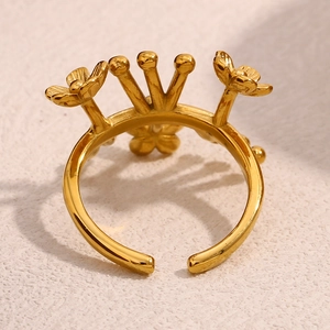 Bague ouverte couronne de fleurs en acier inoxydable plaqué or 18 carats pour femme