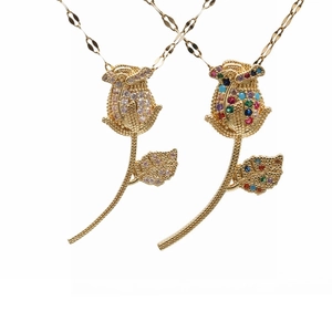 Rose Flower Sacred Heart Pendant Necklace Copper Micro Pave Zircon Elegant Jewelry For Women