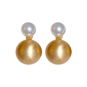 Retro geometric faux pearl earrings with gold-plated double bead studs for women