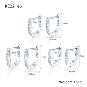 Three sizes of S925 sterling silver U-shaped hoop earrings with cubic zirconia stones