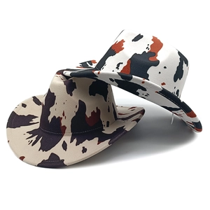 Western cowboy hat with stylish cow print pattern and wide brim for sun protection