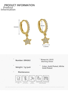 Detailed size specifications for S925 sterling silver star hoop earrings with dimensions