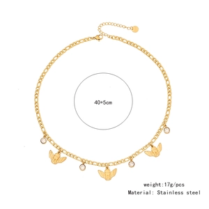 Detailed view of golden angel pendant necklace with stainless steel material specifications