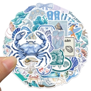 Blue Coastal Cowgirl Aesthetic Stickers Waterproof PVC Marine Life Shell Starfish Cowboy Boots DIY Scrapbooking Decor Laptop
