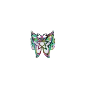 Bague papillon ajourée dégradé arc-en-ciel en acier inoxydable bijoux minimalistes