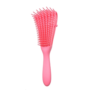 Pink ergonomic detangling hairbrush with flexible bristles and curved massage design