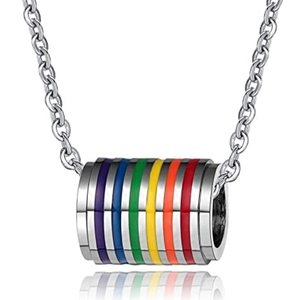 Rainbow cylinder pendant necklace in polished stainless steel for couples