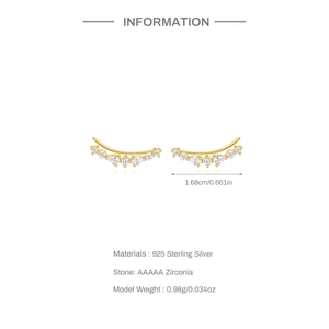 Detailed size and material specification of S925 silver curved CZ stud earrings