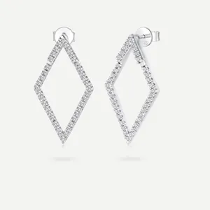 Detailed view of S925 sterling silver rhombus stud earrings with moissanite pave setting