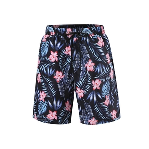 Short de bain homme à imprimé tropical avec taille élastique et cordon de serrage