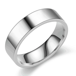 Minimalist silver polished titanium steel band ring with reflective mirror finish