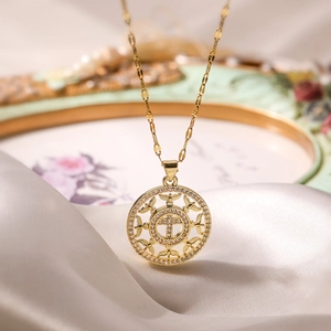 18K gold plated necklace with zircon angel wings cross pendant on elegant silk