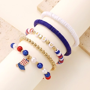 Detail of USA Independence Day bracelet set with polymer clay beads and boot charm