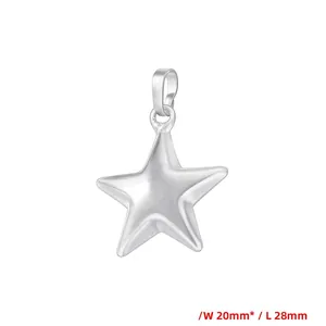 Macro view of polished silver star pendant with 20mm width and 28mm length