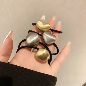 Minimalist elastic hair ties with brushed gold and silver heart and circle metal charms