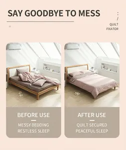 Before and after comparison of plum blossom quilt clips securing the duvet insert