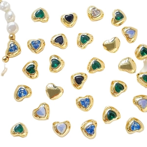 14k gold filled heart charms with multi-color zircon stones for DIY jewelry making