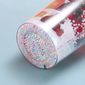 Detail of BPA-free bottom base of Christmas cartoon cup with colorful foam beads