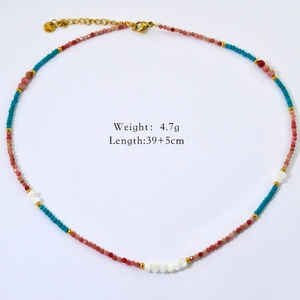 Detailed view of colorful beaded necklace showing 4.7g weight and 39+5cm length