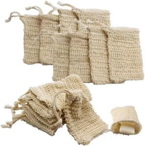 Linen drawstring foaming nets for soap, natural fiber exfoliating bags set for face wash
