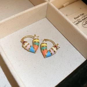 Heart Huggie Hoop Earrings Colorful Rainbow Enamel Alloy With 925 Sterling Silver Earring Post Sweet Women
