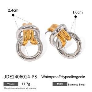 Boucles d'oreilles créoles bicolores en acier inoxydable plaqué or 18k avec nœud