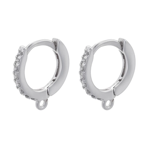 Pair of silver-plated 18K gold earrings with cubic zirconia and DIY charm loop hoops