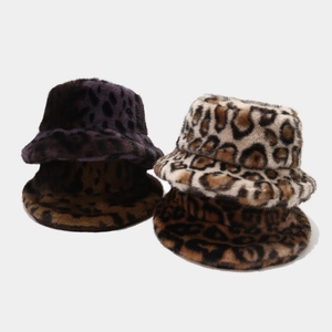 Leopard Print Bucket Hat Faux Fur Warm Winter Basin Hat Thickened Plush Streetwear Fashion Outdoor For Women