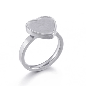 Polished heart-shaped bezel setting stainless steel ring base for DIY jewelry making