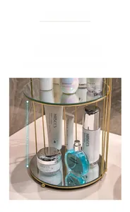 Detail view of the 20cm height spacing between shelves on a luxury gold bathroom rack