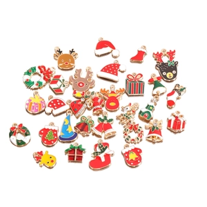 Colorful Christmas enamel alloy charms including Santa hats and trees for DIY jewelry