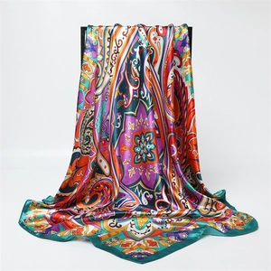 Women Vintage Paisley Print Satin Square Scarf Satin-Like Hair Wrap Headband Elegant Bohemian Shawl