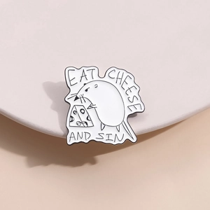 Funny Cartoon Mouse Eating Cheese Enamel Brooch Pin Zinc Alloy Minimalist Eat Cheese And Sin Lettering Accessory For Bags