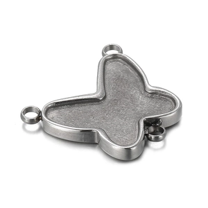 Polished butterfly-shaped stainless steel pendant base with three hanging loops for DIY jewelry