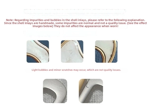 Detailed view of handmade shell inlay texture and natural patterns on U-shaped metal hair pin
