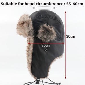 Winter trapper hat with dimensions 30x20cm and 55-60cm head circumference guide