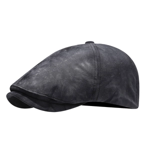 Vintage tie-dye octagonal newsboy hat in dark gray washed cotton canvas for men and women