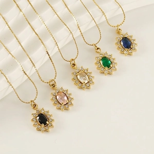 Sunflower Pendant Necklace Stainless Steel 18K Gold Plated Elegant Oval Zircon Sunburst Charm Jewelry For Women