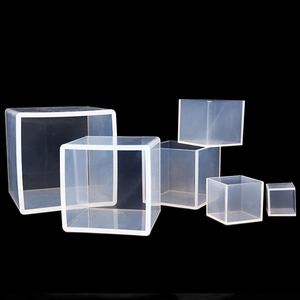 Detailed set of six translucent square silicone molds for DIY resin art and cube crafts