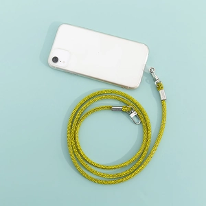Sparkling yellow rhinestone crossbody phone strap with silver metal lobster clasps