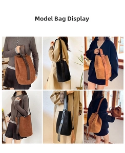 Collage of suede tote bags in various colors showing style and carrying options