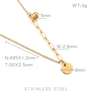 Minimalist double layer gold stainless steel necklace with Good Luck round pendant