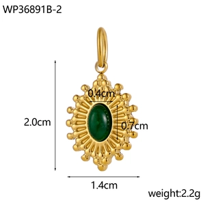 Detailed view of an oval turquoise pendant with sunburst gold beaded texture and dimensions