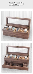 Doppelschichtige Uhrenbox mit Walnuss-Finish, Glasfenster und Schmuckschublade
