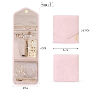Größentabelle für kleine rosa gesteppte Schmucktasche mit offenen und geschlossenen Ansichten