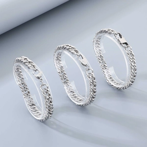 Three varying widths of minimalist silver stainless steel cuban link chains for men and women