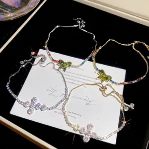 Zircon Butterfly Cross Pendant Bracelet Copper Adjustable Slide Closure Jewelry Gift For Women Luxury Fashion