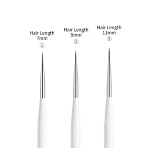 Nail art liner brush set with 7mm 9mm 11mm bristle lengths for precision detailing