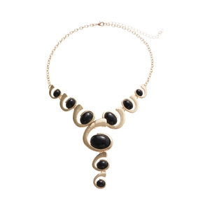 Collier chaîne dorée rétro boho avec plusieurs pendentifs ovales en pierre noire